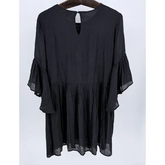 Boho Embroidered Babydoll Dress Black Cottagecore Flowy Fairy Style S - Picture 13 of 16